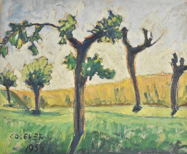 VITTORIO COCEVER : Alberi  (1954)  - olio su tavola - Auction ASTA DI ARTE MODERNA E CONTEMPORANEA - II - Fidesarte - Casa d'aste
