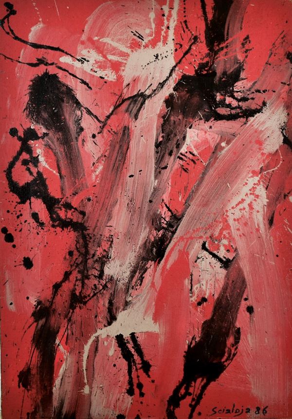 TOTI SCIALOJA : Composizione in rosso e nero  (1986)  - olio su tela - Asta ARTE MODERNA   E   CONTEMPORANEA - II - Fidesarte - Casa d'aste