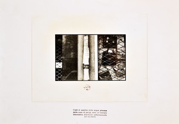UGO LA PIETRA : I gradi di libert&#224;: I tubi di scarico delle acque piovane.....  (1973)  - fotografia e scritta su cartoncino - Auction Photographs, works on papers, art by women - I - Fidesarte - Casa d'aste