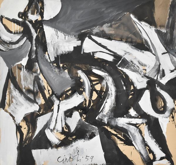 CLAUDIO CINTOLI : senza titolo  (1959)  - pittura su carta intelata - Auction ASTA DI ARTE MODERNA E CONTEMPORANEA - II - Fidesarte - Casa d'aste