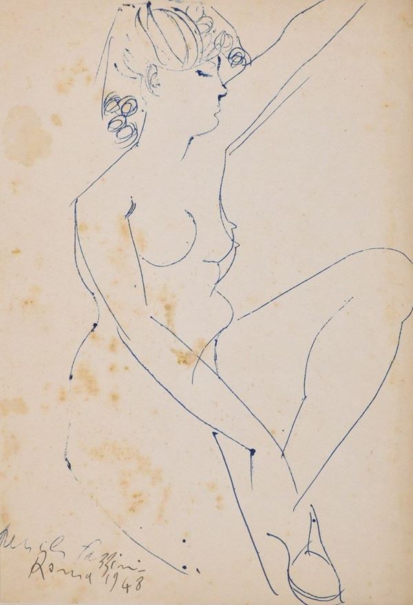 PERICLE  FAZZINI : Nudo di donna  (1948)  - tecnica mista su carta - Asta ASTA DI GRAFICA E TECNICHE MISTE SU CARTA - I - Fidesarte - Casa d'aste