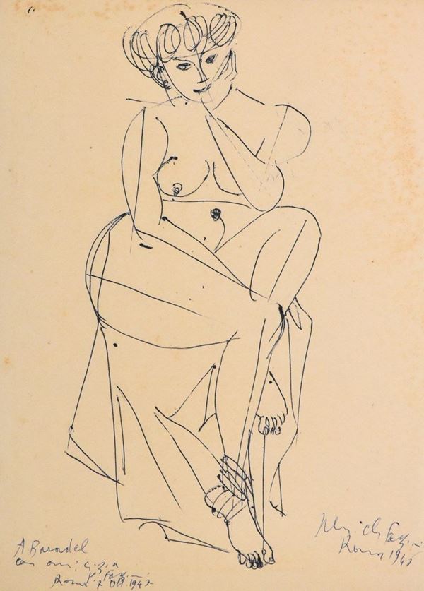 PERICLE  FAZZINI : Giovane donna  (1946)  - tecnica mista su carta - Auction ASTA DI GRAFICA E TECNICHE MISTE SU CARTA - I - Fidesarte - Casa d'aste