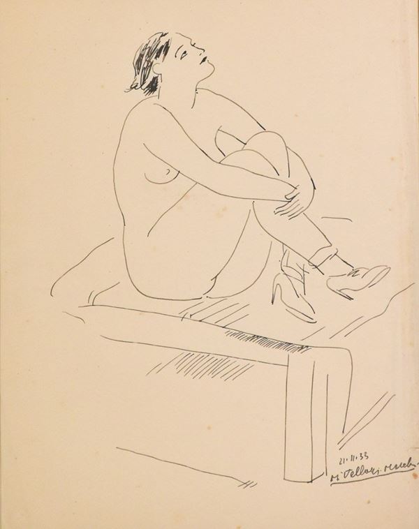 MARIO VELLANI MARCHI : Giovane donna  (1933)  - inchiostro su carta - Asta ASTA DI GRAFICA E TECNICHE MISTE SU CARTA - I - Fidesarte - Casa d'aste