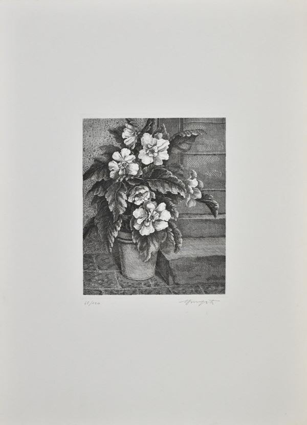VAIRO MONGATTI : Vaso di fiori  - acquaforte es. 45/120 - Auction ASTA DI GRAFICA E TECNICHE MISTE SU CARTA - I - Fidesarte - Casa d'aste