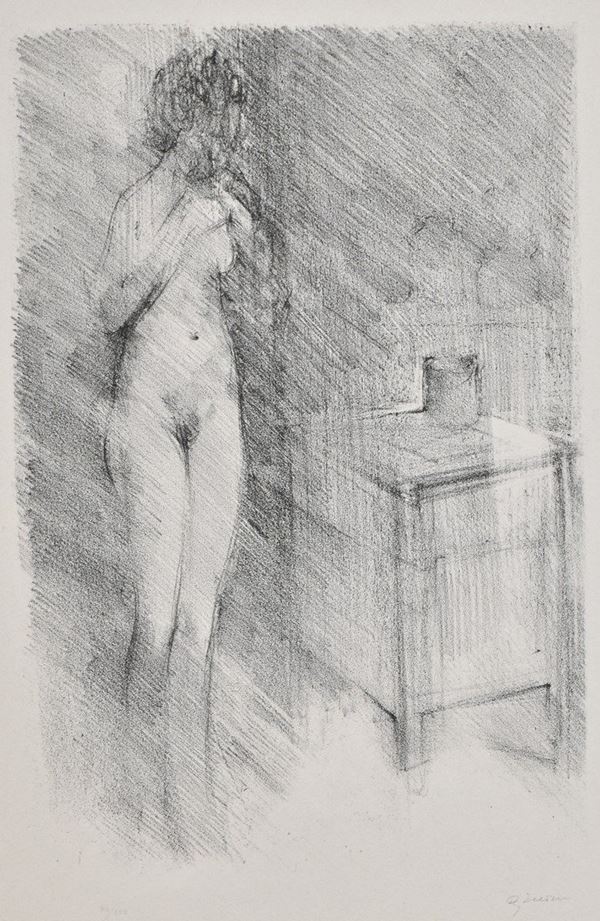 GIUSEPPE  AJMONE : Nudo di donna  - litografia es. 64/100 - Auction ASTA DI GRAFICA E TECNICHE MISTE SU CARTA - I - Fidesarte - Casa d'aste