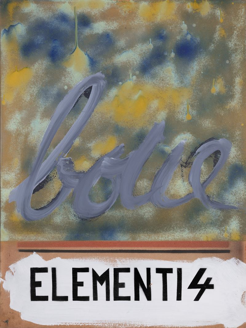 Julien Blaine - Elementi 4, tecnica mista e acrilici su compensato