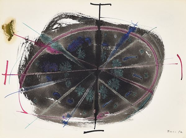 ENNIO FINZI : Composizione  (1957)  - tecnica mista su carta - Asta Arte Moderna e Contemporanea - Grafica d'autore e vetri di Murano - Fidesarte - Casa d'aste