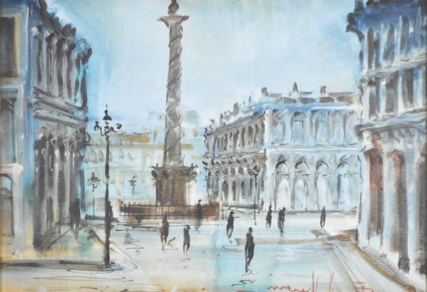 VENANZI : Piazza  (1990)  - olio su tela - Auction ASTA DI ARTE MODERNA E CONTEMPORANEA - II - Fidesarte - Casa d'aste