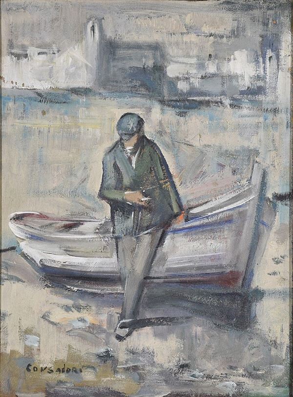 SILVIO CONSADORI : Pescatore  - olio su tela - Auction Arte Moderna e Contemporanea - Author graphics and Murano Glasses - Fidesarte - Casa d'aste