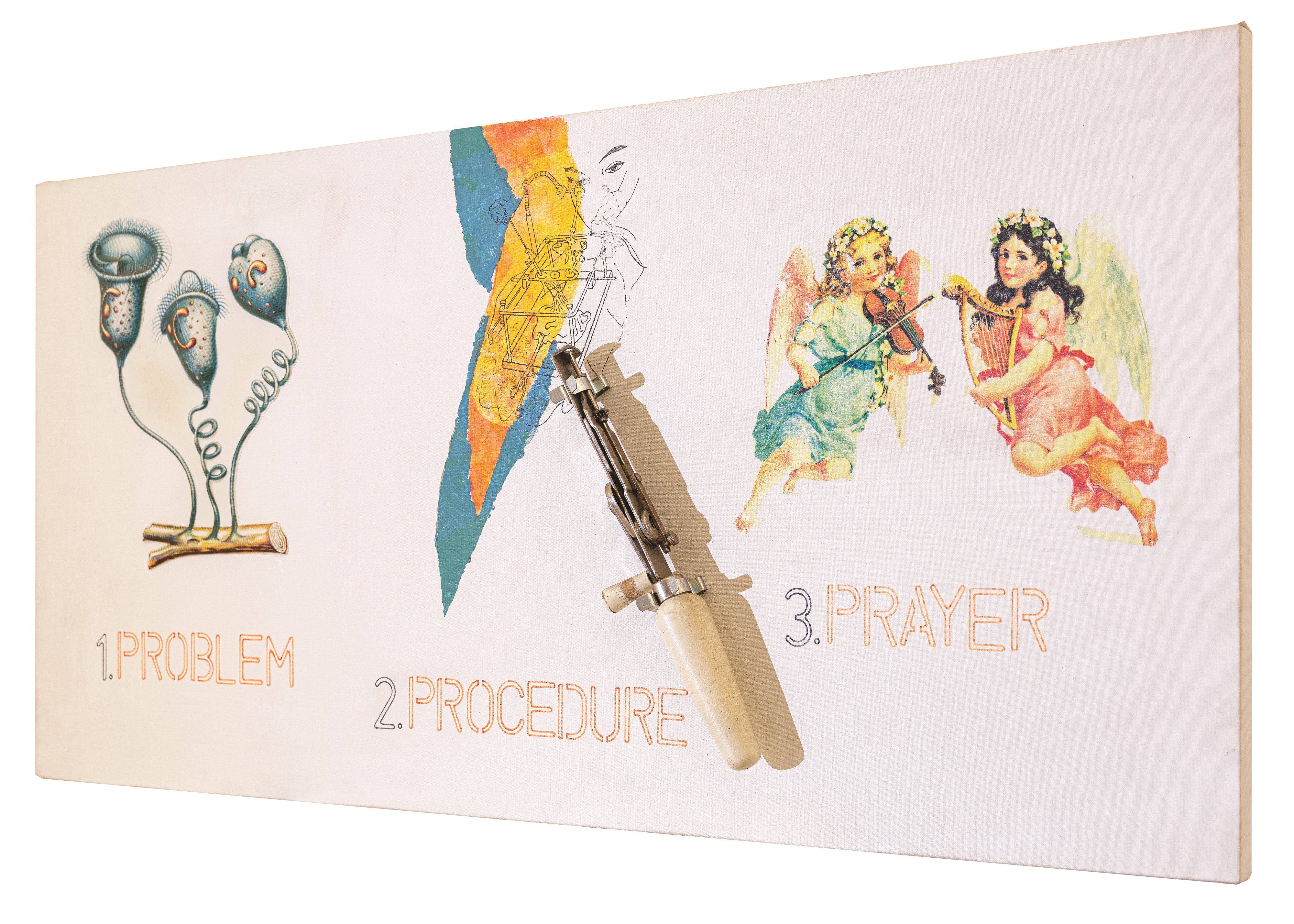 Ben Patterson - Problem - Procedure - Prayer, tecnica mista con assemblaggio di oggetti (1997)