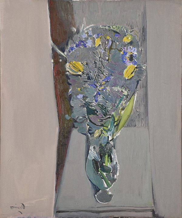 LINO DINETTO : Vaso di fiori  - olio su tela - Asta Arte Moderna e Contemporanea - Grafica d'autore e vetri di Murano - Fidesarte - Casa d'aste