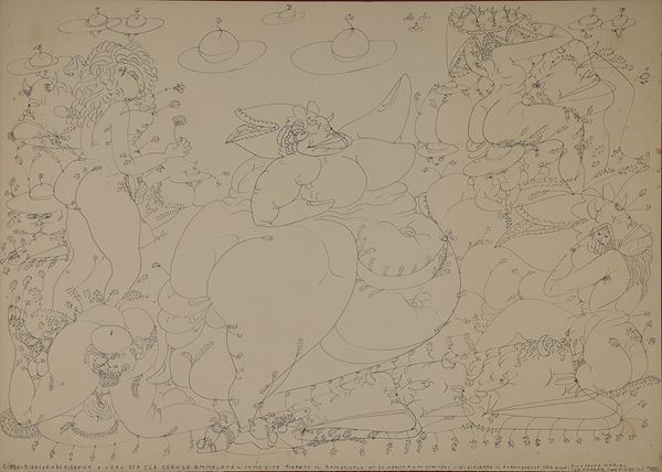 TONO ZANCANARO : Gibbo  (1960)  - disegno a china su carta - Auction Arte Moderna e Contemporanea - Author graphics and Murano Glasses - Fidesarte - Casa d'aste