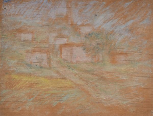 PIO SEMEGHINI : Paesaggio  (fine anni '40)  - olio su compensato - Asta Arte Moderna e Contemporanea - Grafica d'autore e vetri di Murano - Fidesarte - Casa d'aste