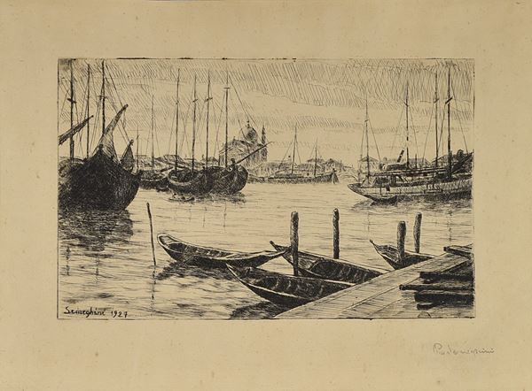 PIO SEMEGHINI : Barche   (1927)  - acquaforte - Auction Arte Moderna e Contemporanea - Author graphics and Murano Glasses - Fidesarte - Casa d'aste