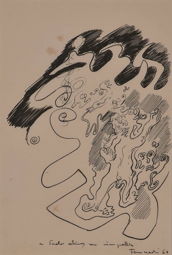TANCREDI PARMEGGIANI : senza titolo  (1961)  - china su carta - Auction MODERN AND CONTEMPORARY ART AUCTION - I - Fidesarte - Casa d'aste