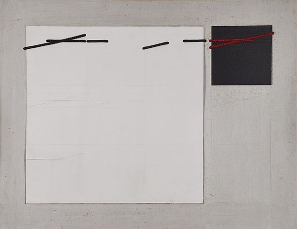 GIOVANNI CAMPUS : Interrelazionale continuo  (1979)  - tecnica mista e collage con applicazioni su cartone - Asta Arte Moderna e Contemporanea - Grafica d'autore e vetri di Murano - Fidesarte - Casa d'aste