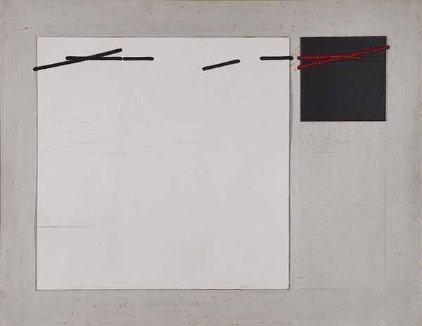 GIOVANNI CAMPUS : Interrelazionale continuo  (1979)  - tecnica mista e collage con applicazioni su cartone - Auction Arte Moderna e Contemporanea - Author graphics and Murano Glasses - Fidesarte - Casa d'aste