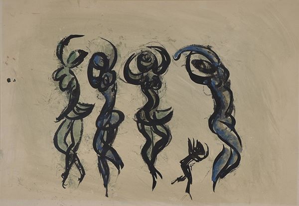 CARLO CONTE : Danzatrici  - tecnica mista su carta - Auction Arte Moderna e Contemporanea - Author graphics and Murano Glasses - Fidesarte - Casa d'aste