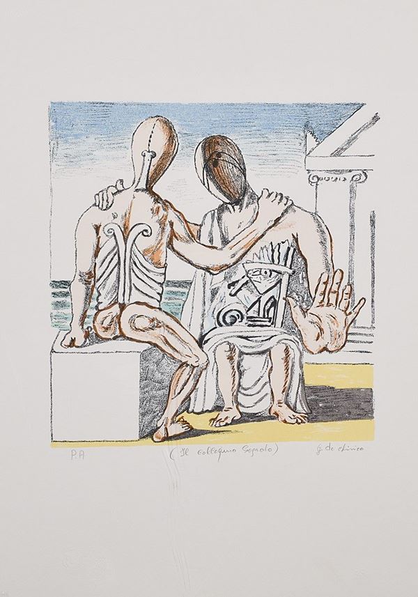 GIORGIO DE CHIRICO : Il colloquio segreto  - litografia es. p.a. - Auction Arte Moderna e Contemporanea - Author graphics and Murano Glasses - Fidesarte - Casa d'aste