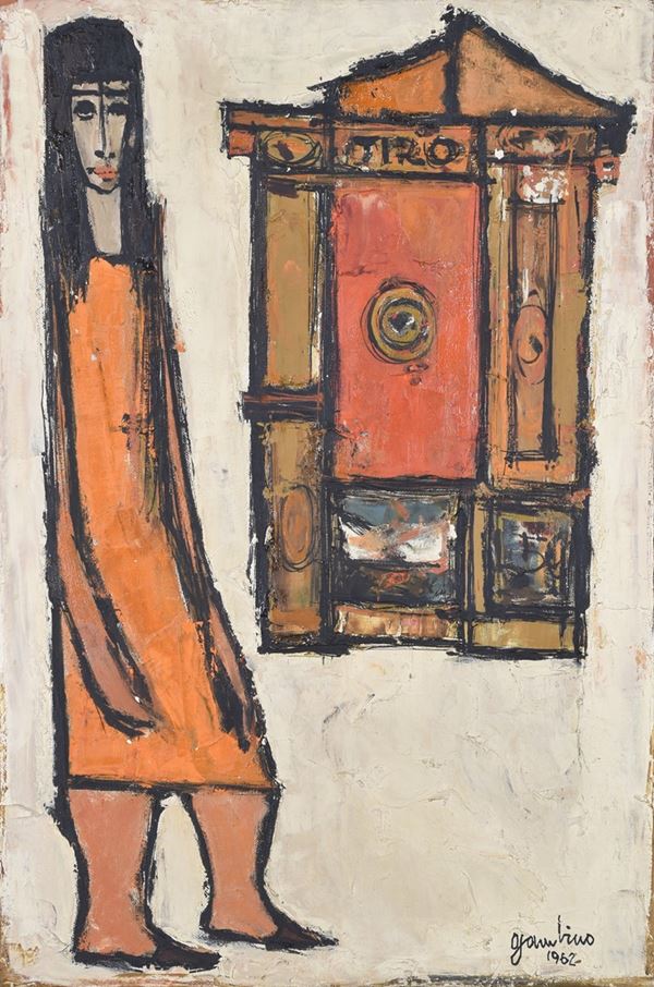 GIUSEPPE GAMBINO : La ragazza del tiro a segno  (1962)  - olio su tela - Asta Arte Moderna e Contemporanea - Grafica d'autore e vetri di Murano - Fidesarte - Casa d'aste