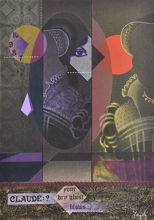 SERGIO  FERGOLA : Claude  (1992)  - olio e tecnica mista e collage su tela - Asta Arte Moderna e Contemporanea - Grafica d'autore e vetri di Murano - Fidesarte - Casa d'aste
