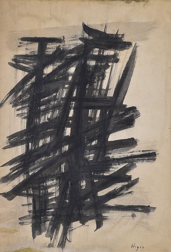 MARIO NIGRO : senza titolo  ((1960))  - tecnica mista su carta - Asta Arte Moderna e Contemporanea - Grafica d'autore e vetri di Murano - Fidesarte - Casa d'aste