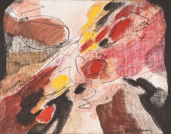 GINO MORANDIS : Composizione  ((anni '60))  - olio su tavola - Asta Asta di Arte Moderna e Contemporanea - I - Fidesarte - Casa d'aste