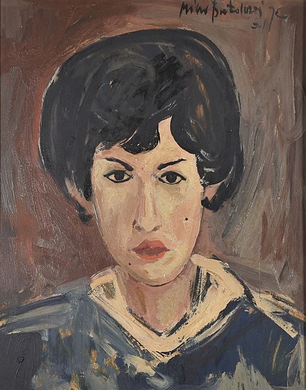 MILLO BORTOLUZZI JR. : Volto di donna  (1961)  - olio su tavola - Auction Arte Moderna e Contemporanea - Author graphics and Murano Glasses - Fidesarte - Casa d'aste
