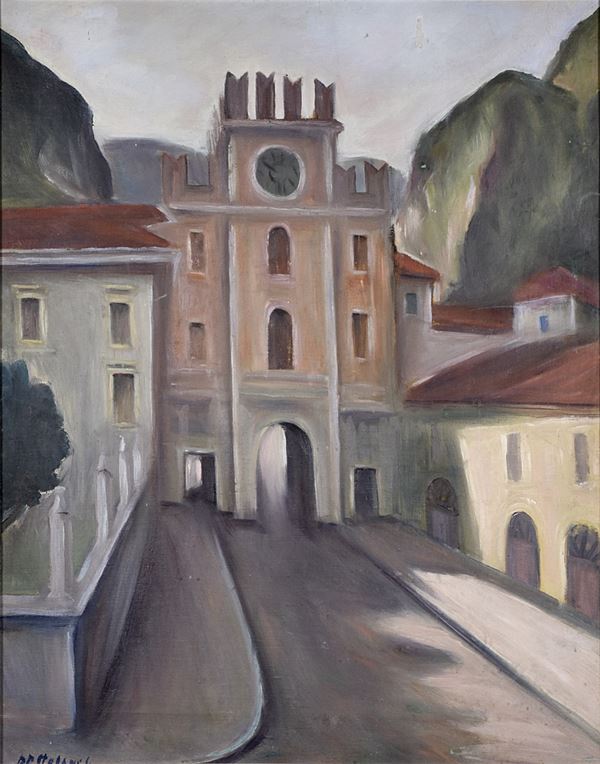 GIROLAMO DE STEFANI : Serravalle  (1958)  - olio su tavola - Asta Arte Moderna e Contemporanea - Grafica d'autore e vetri di Murano - Fidesarte - Casa d'aste