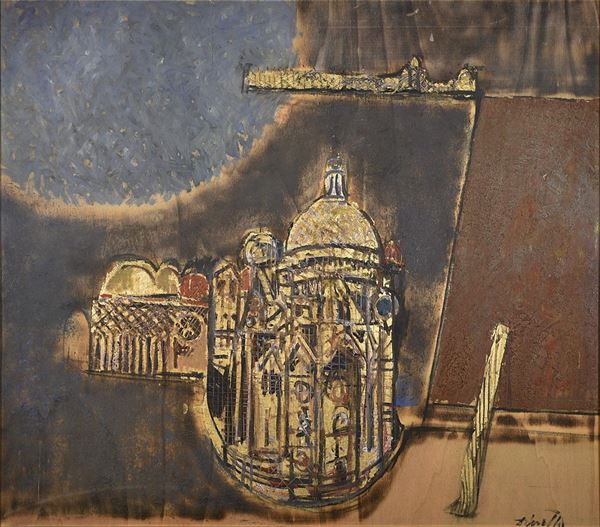 LINO DINETTO : Chiesa  - olio su tavola - Asta Arte Moderna e Contemporanea - Grafica d'autore e vetri di Murano - Fidesarte - Casa d'aste
