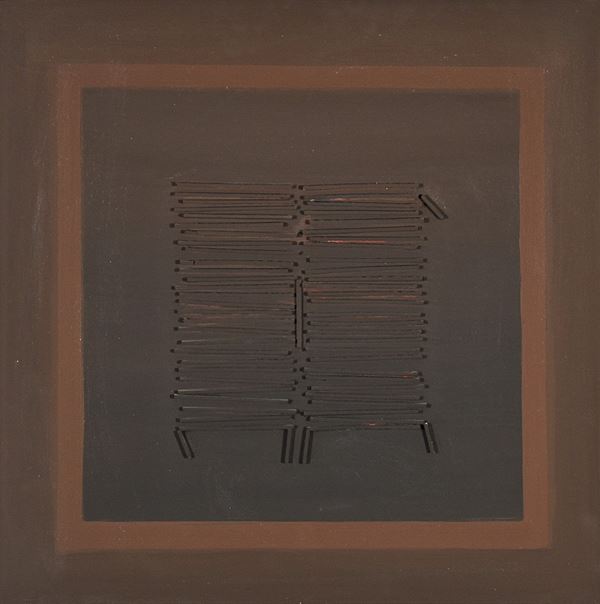 RINALDO PIGOLA : Struttura  (1973)  - tecnica mista e collage su tavola - Asta Arte Moderna e Contemporanea - Grafica d'autore e vetri di Murano - Fidesarte - Casa d'aste