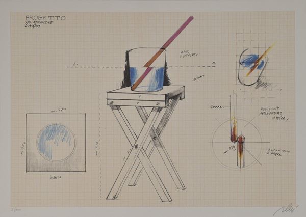 FABRIZIO PLESSI : Progetti sull'acqua  (1967)  - cartella "Plessi Water Drawings" contenente 4 litografie es. 2/100 + libro a cura di Giuseppe Marchi - Auction Asta a tempo di Grafica e Multipli d'Autore - II - Fidesarte - Casa d'aste
