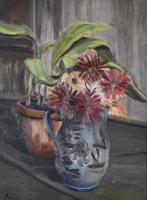 LEONARDO  DUDREVILLE : Vaso di fiori  - olio su tavola - Asta Arte Moderna e Contemporanea - Grafica d'autore e vetri di Murano - Fidesarte - Casa d'aste