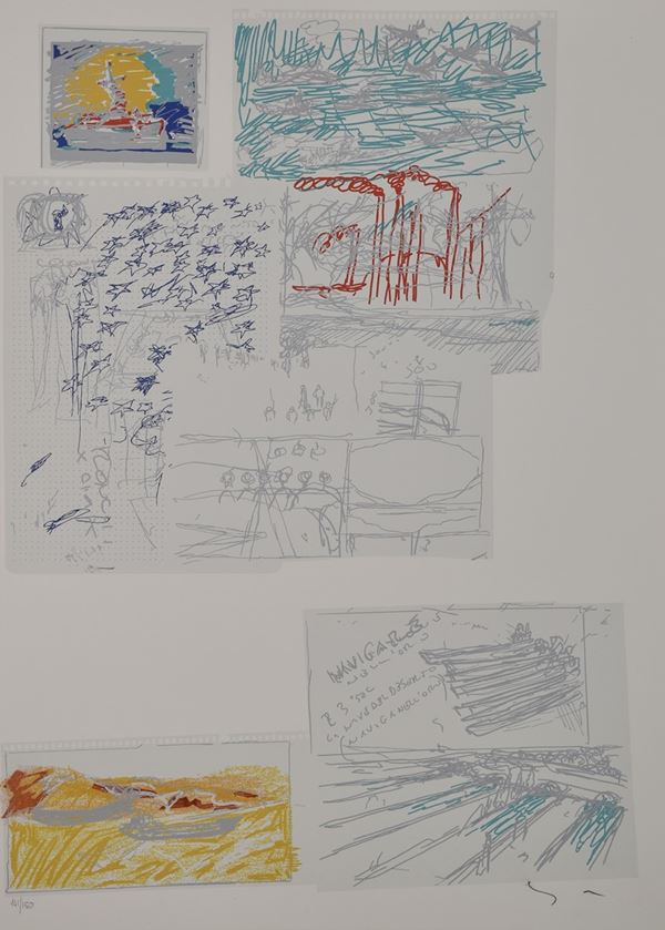 MARIO SCHIFANO : &quot;Inventario dei segni&quot;  - serigrafia es. 141/150 - Asta Arte Moderna e Contemporanea - Grafica d'autore e vetri di Murano - Fidesarte - Casa d'aste