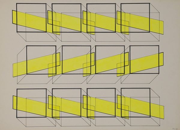 WALTER  FUSI : &quot;Penetrazioni&quot;  (1972)  - tecnica mista su cartoncino - Asta Arte Moderna e Contemporanea - Grafica d'autore e vetri di Murano - Fidesarte - Casa d'aste