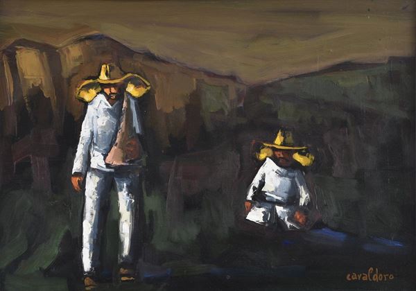 ALFREDO CAVALDORO : Peones di Reynosa  - olio su tela - Auction Arte Moderna e Contemporanea - Author graphics and Murano Glasses - Fidesarte - Casa d'aste