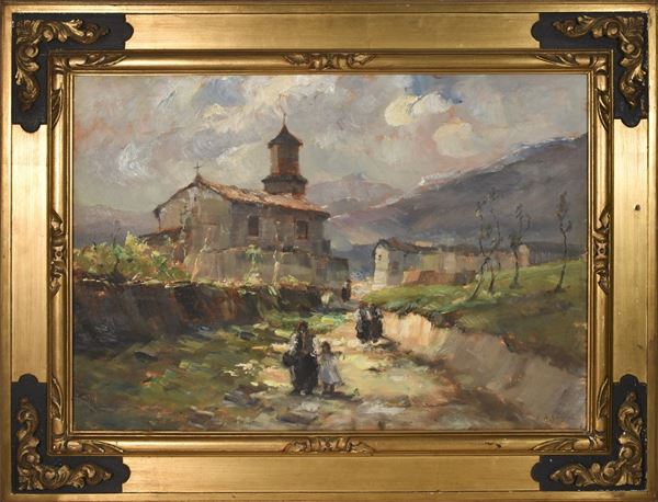 VITTORE ANTONIO CARGNEL : Paesaggio  - olio su tela - Auction Arte Moderna e Contemporanea - Author graphics and Murano Glasses - Fidesarte - Casa d'aste