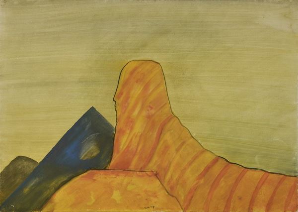 CARMELO ZOTTI : Cielo giallo  (1979)  - olio su carta intelata - Asta Arte Moderna e Contemporanea - Grafica d'autore e vetri di Murano - Fidesarte - Casa d'aste