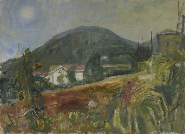 CARLO DALLA ZORZA : Teolo  (1967)  - olio su tavola - Asta Arte Moderna e Contemporanea - Grafica d'autore e vetri di Murano - Fidesarte - Casa d'aste