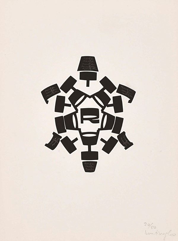 MIRELLA BENTIVOGLIO : Tar/ta/ruga  (1975)  - serigrafia con intervento grafico a matita su cartoncino - Asta Asta di Arte Moderna e Contemporanea - Fidesarte - Casa d'aste