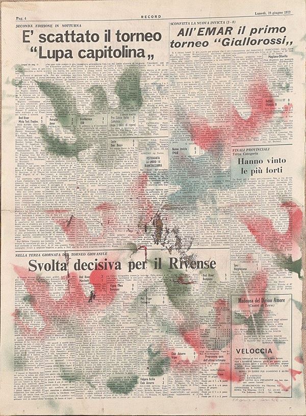 FRANCO ANGELI : senza titolo  (1972)  - smalti su carta da giornale intelata - Auction Modern and Contemporary Art sale - I - Fidesarte - Casa d'aste
