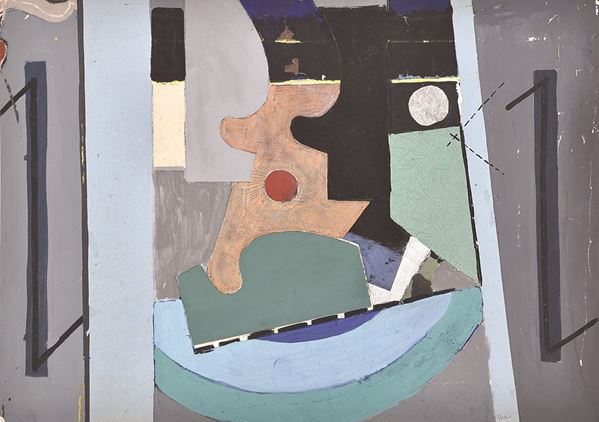 WALTER  FUSI : senza titolo  ((anni '60))  - olio e collage su cartoncino - Auction Modern and Contemporary Art sale - I - Fidesarte - Casa d'aste