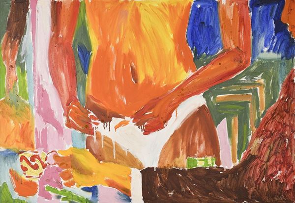 JANUSZ  HAKA : Breakfast  (1982)  - olio su tela - Asta Grafica  e Arte Moderna e Contemporanea - II - Fidesarte - Casa d'aste