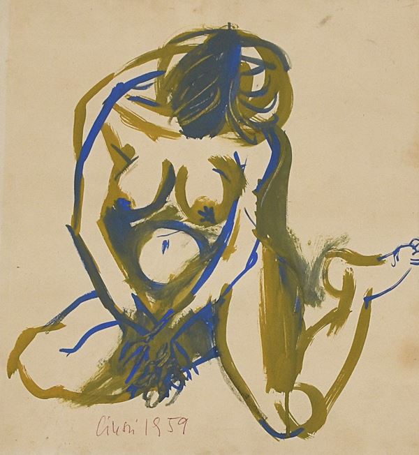 CARLO CIUSSI : Nudo   (1959)  - tecnica mista su carta - Asta Grafica  e Arte Moderna e Contemporanea - II - Fidesarte - Casa d'aste