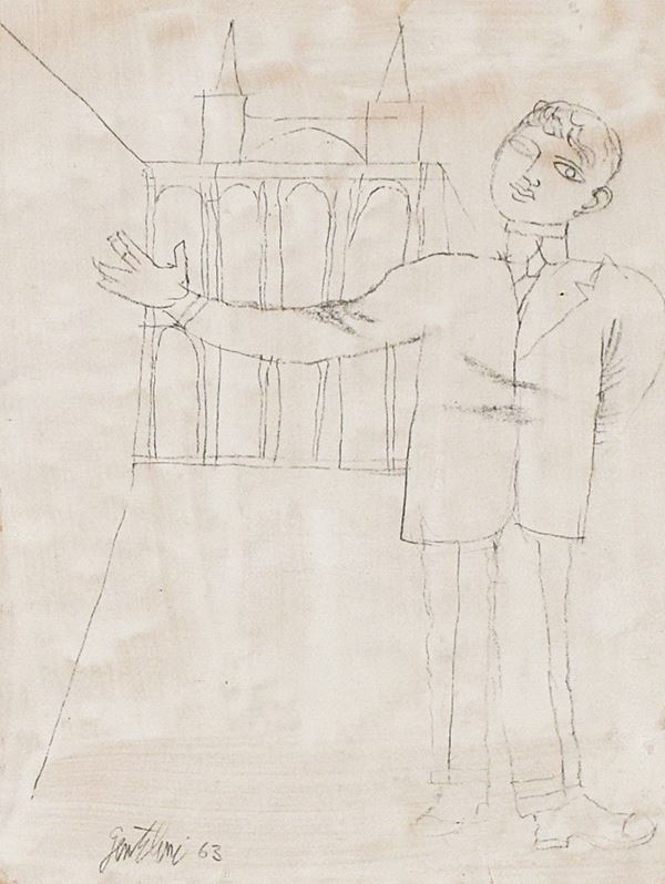 FRANCO GENTILINI : Figura  (1963)  - disegno a matita su carta - Asta Grafica  e Arte Moderna e Contemporanea - II - Fidesarte - Casa d'aste