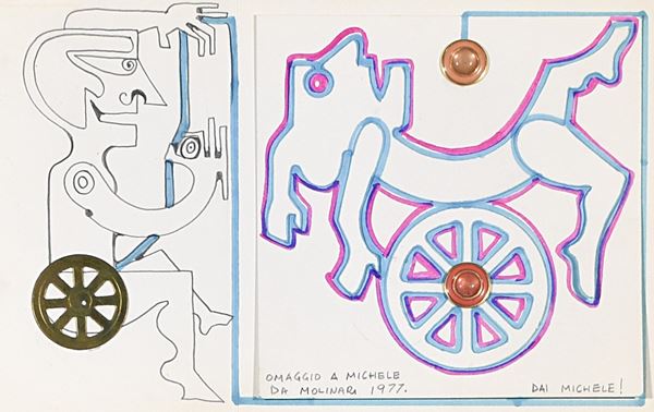 MARIO MOLINARI : senza titolo  (1977)  - tecnica mista e collage su cartoncino - Asta Grafica  e Arte Moderna e Contemporanea - II - Fidesarte - Casa d'aste