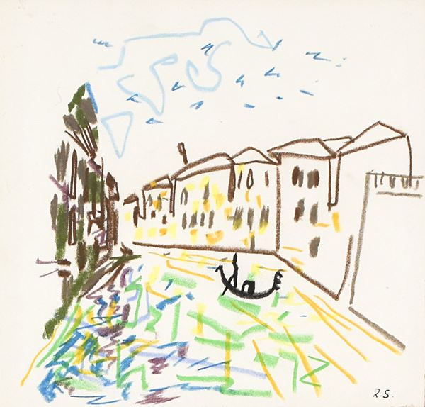 RAOUL SCHULTZ : Canale veneziano  - pastelli su carta riportata su tavola - Asta Grafica  e Arte Moderna e Contemporanea - II - Fidesarte - Casa d'aste