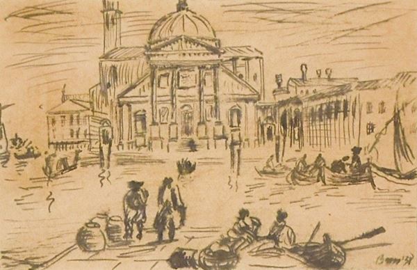 ITALICO  BRASS : Venezia  (1938)  - matita e carboncino su carta - Asta Grafica  e Arte Moderna e Contemporanea - II - Fidesarte - Casa d'aste