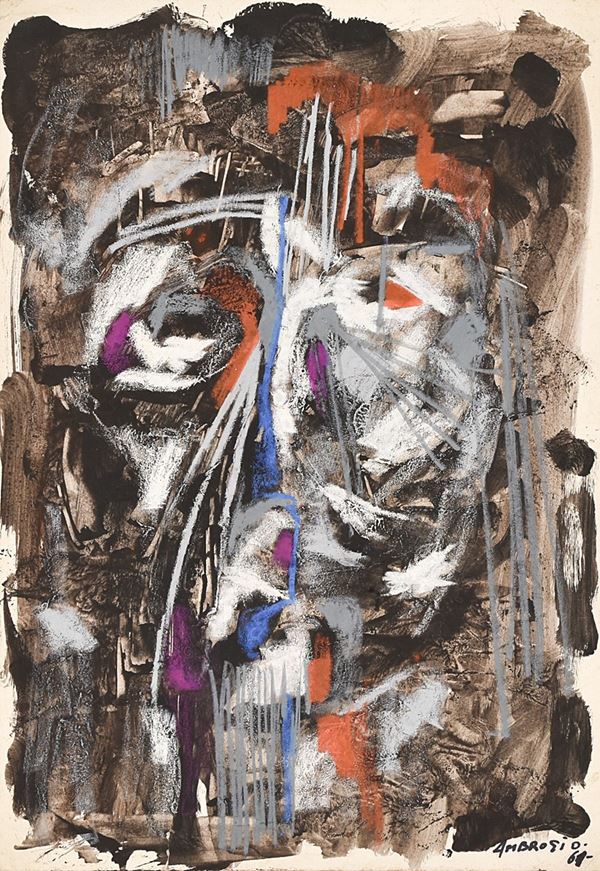 GIANNI AMBROGIO : senza titolo  (1961)  - tecnica mista su carta - Asta Grafica  e Arte Moderna e Contemporanea - II - Fidesarte - Casa d'aste