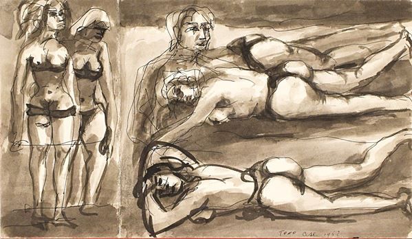 TONO ZANCANARO : Nudi  (1962)  - tecnica mista su cartoncino - Auction Graphic, Modern and Contemporary Art - II - Fidesarte - Casa d'aste